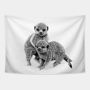 Baby meerkats - ink illustration Tapestry