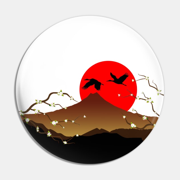 sakura crane and Fuji Pin by DrTigrou