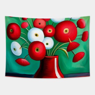 Cute Abstract Flowers in a Red Vase Still Life Painting Tapestry