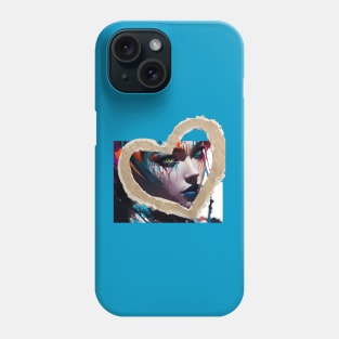 Splashed paint feminine face encircled by heart shape Phone Case