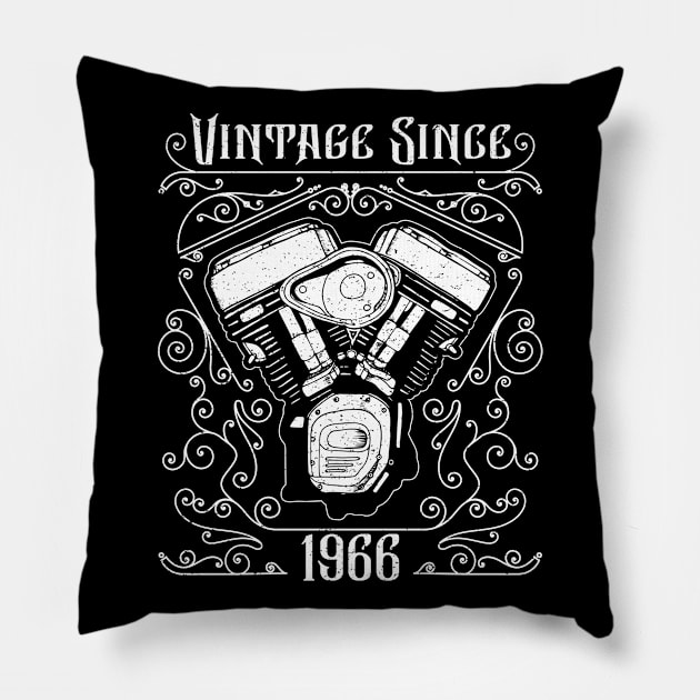 Vintage Since 1966 Motorcycle Biker Birthday Pillow by CoffeeandTeas