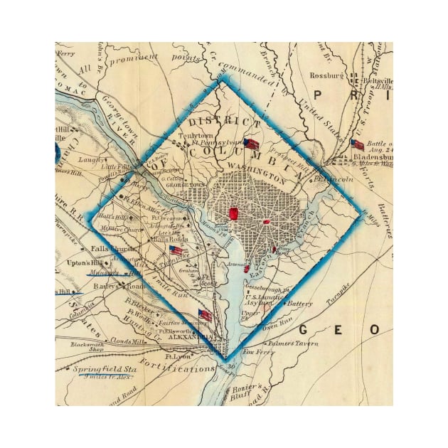 Vintage Map of Washington D.C. Battlefields (1862) by Bravuramedia