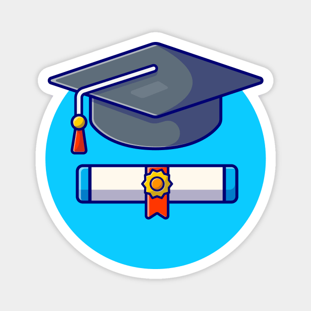 Graduation Hat And Bachelor Certificates Cartoon Vector Icon Illustration Magnet by Catalyst Labs