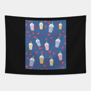 Boba Tea Inspired,Colorful Boba Bubble Tea blue Pattern Tapestry