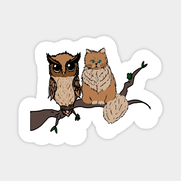 Cat & Owl sitting in a tree Magnet by MGphotoart