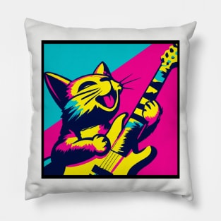 Pop Art Cat Playing Guitar Pillow