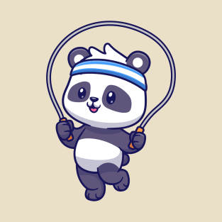 Cute Panda Playing Jump Rope Cartoon T-Shirt