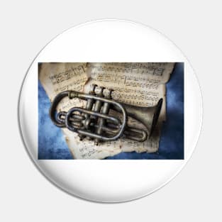 Old Weathered Horn On Sheet Music Pin