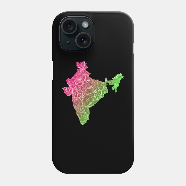 Colorful mandala art map of India with text in blue and green Colorful mandala art map of India with text in pink and green Phone Case by Happy Citizen