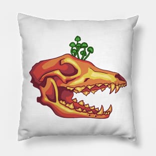 Neon Mushroom Wolf Skull Pillow