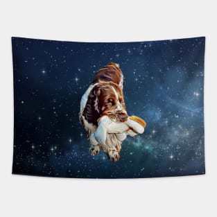 Bedtime: Adorable English Springer Spaniel with his Toy Dog, Drawing Tapestry