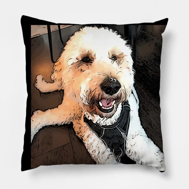 What The Fluff - Black Background Pillow by Oodles of Doodles