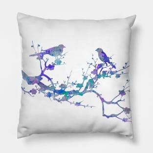 Love Birds On Floral Branch Watercolor Painting Pillow