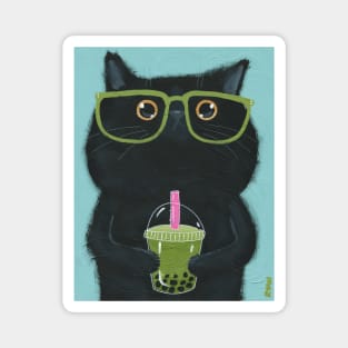 Black Cat With Matcha Boba Magnet