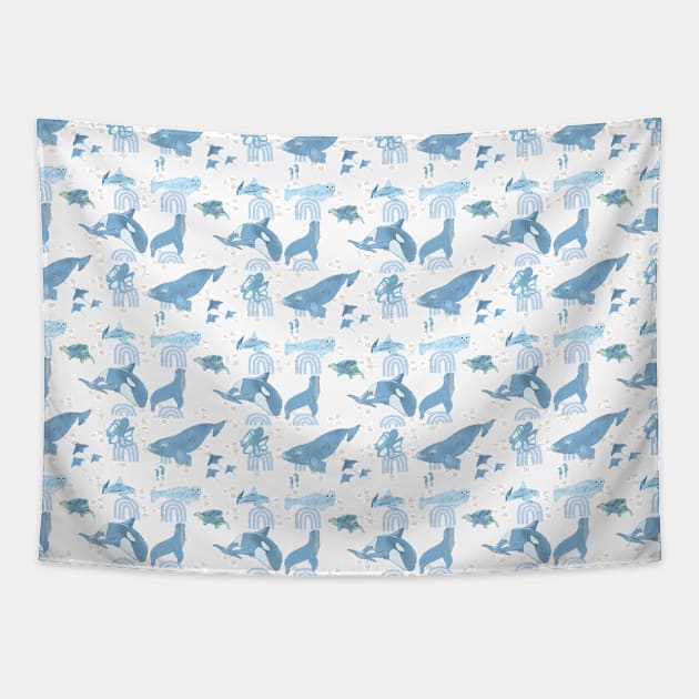 Marine Animals - Blue Tapestry by eeliseart