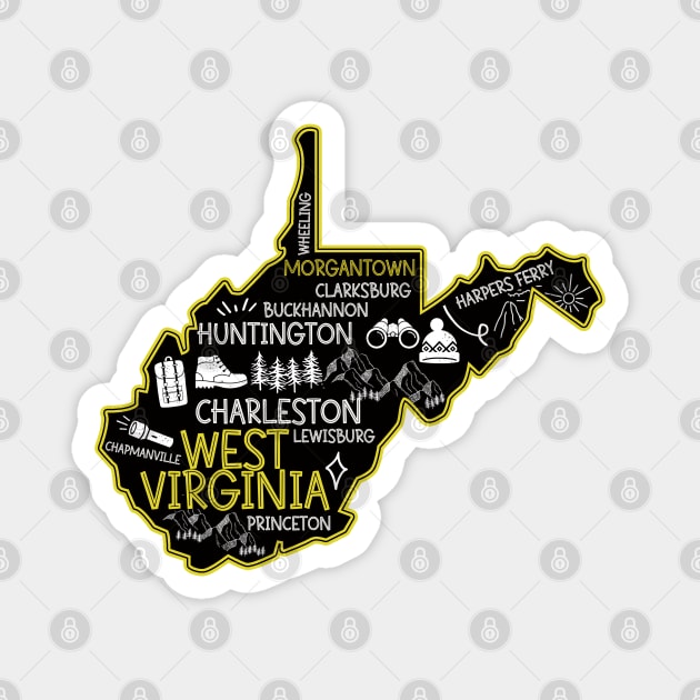 Morgantown West Virginia Map Lewisburg Huntington Magnet by BoogieCreates