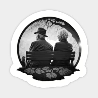 Elderly Couple on Bench Magnet