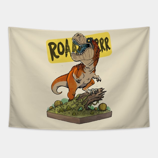 Roaring Power: Dinosaur Roar Design Tapestry by WorldDinosaurs