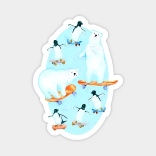 Cheerful Arctic Skateboarders Magnet