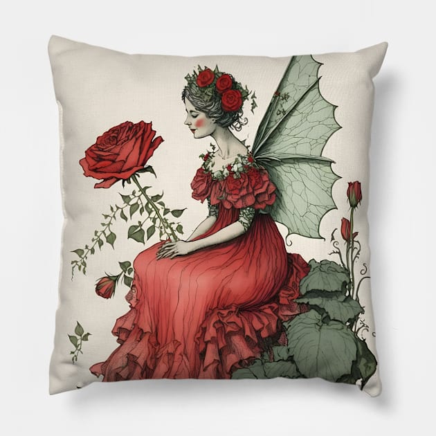 Rose Fairy Vintage Watercolor Pillow by designs4days