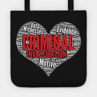 Criminal investigation Heart Shape Word Cloud Design design Tote