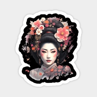 Floral Elegance: Geisha Girl Magnet