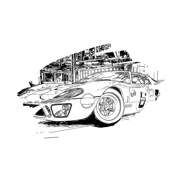 GT40 Action Art Splash Print Wireframe by Auto-Prints