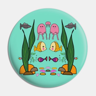 Deep Sea with Fishes and Jelly Pin