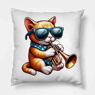 trumpet cat - jazz meow cat Pillow