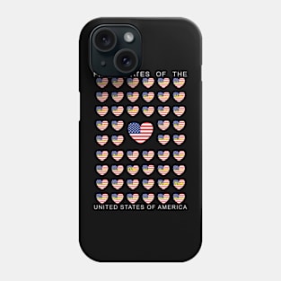 Fifty States American Flag Hearts Phone Case