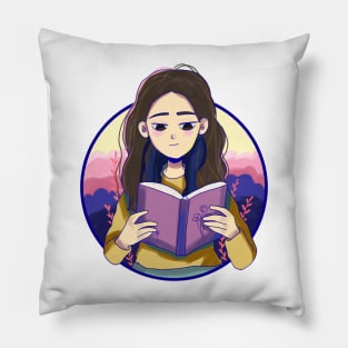 Cute girl hypnotized by book Pillow