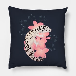 Leopard Gecko, Mack Super Snow, and Frangipani Flowers Pillow