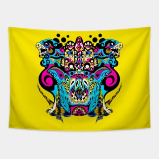 ecopop dogs and butterfly's beast in mexican pattern art Tapestry