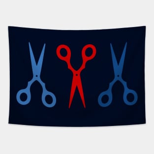 Barber Scissors in a Row - navy blue and red Tapestry