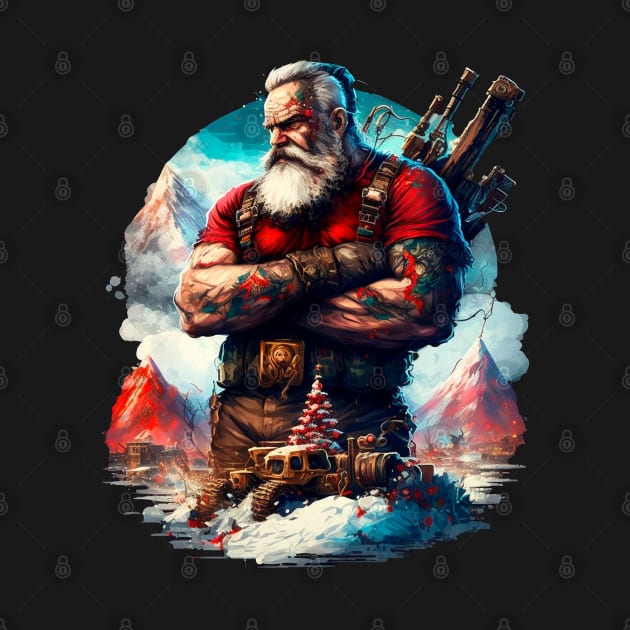 BADASS SANTA, Violent Night-inspired Christmas design by Buff Geeks Art