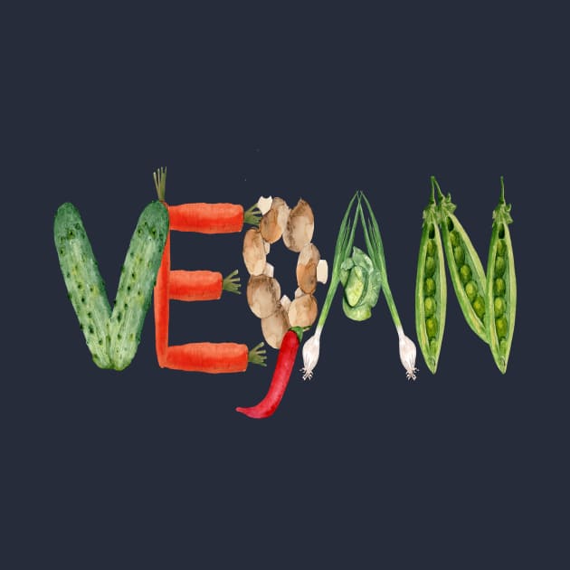 WATERCOLOR VEGAN - VEGETABLE TYPOGRAPHY ART DESIGN by BEAUTIFUL WORDSMITH