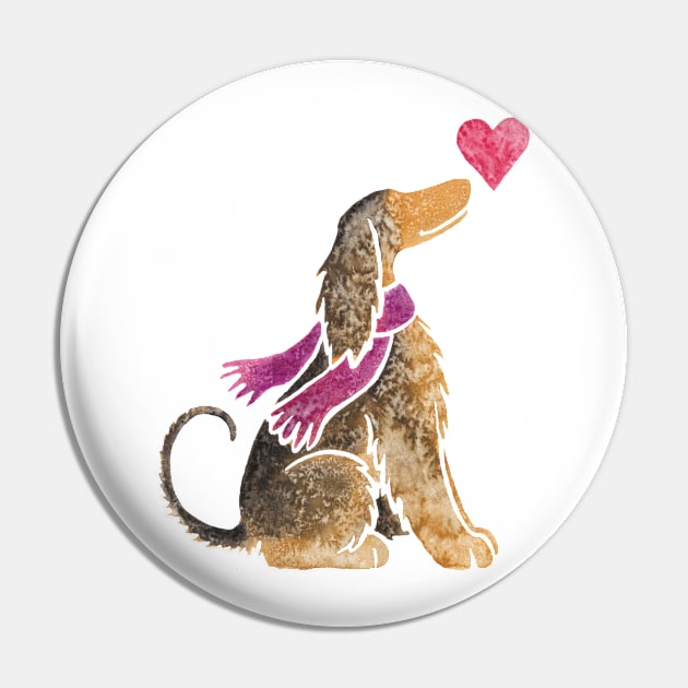 Watercolour Afghan Hound Pin by animalartbyjess