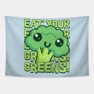 Eat Your Greens! Kawaii Broccoli Tapestry