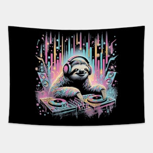 Sloth Wearing Headphones Music  Turntables Tapestry