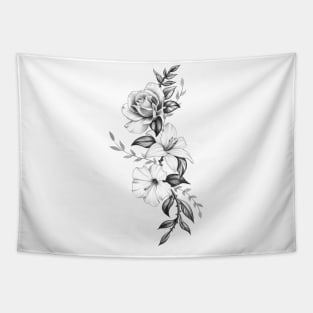 Lily Rose and Hibiscus Floral Tattoo Design Tapestry