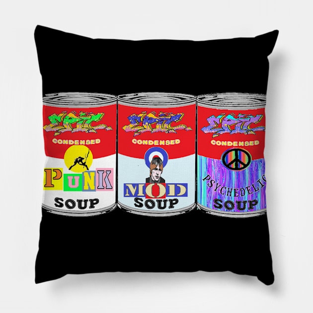 punk,mod,psychodelic  Pop Art Soup Pillow by LowEndGraphics