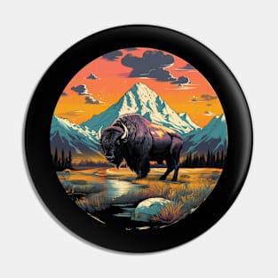 Majestic Buffalo Mountains Wildlife Design Pin