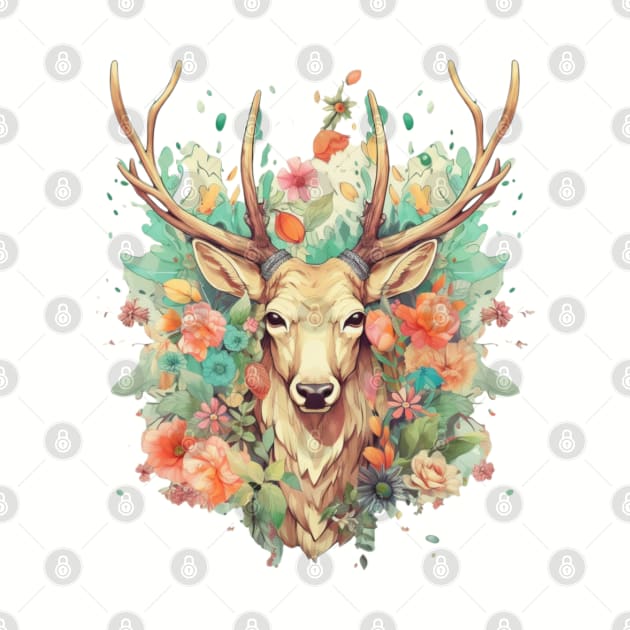 Floral Majesty: Illustrated Elk Head Art by blackjackdavey
