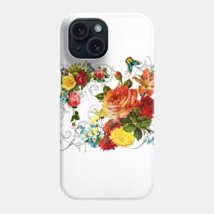 Orange Roses Chrysanthemums, Tiger Lilies Butterflies Scrolls Phone Case