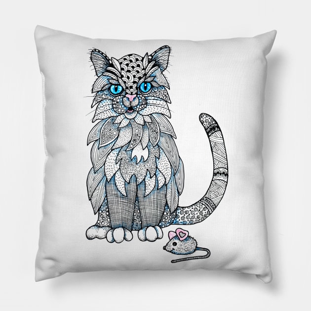 Doodle Cat with Toy Mouse Pillow by Julie Townsend Studio