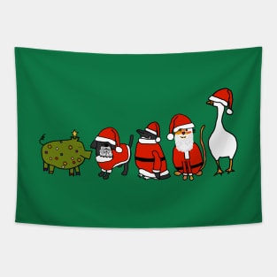 Funny Pig wears Christmas Tree Costume to Santa Animals Party Tapestry
