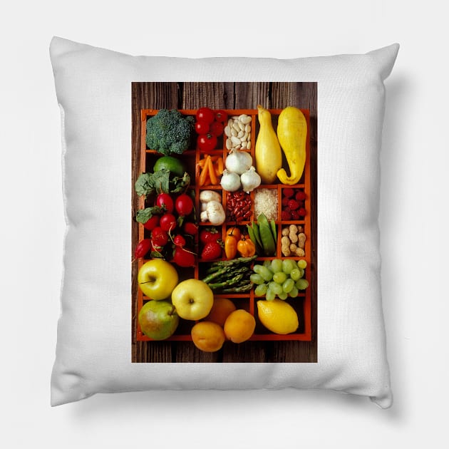 Fruits and vegetables in compartments Pillow by photogarry