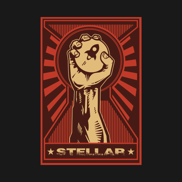 STELLAR LUMENS HODL: Propaganda style triumphant fist clutching a Stellar Lumens coin by DesignbyDarryl