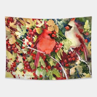 two cardinal birds in the woods Tapestry