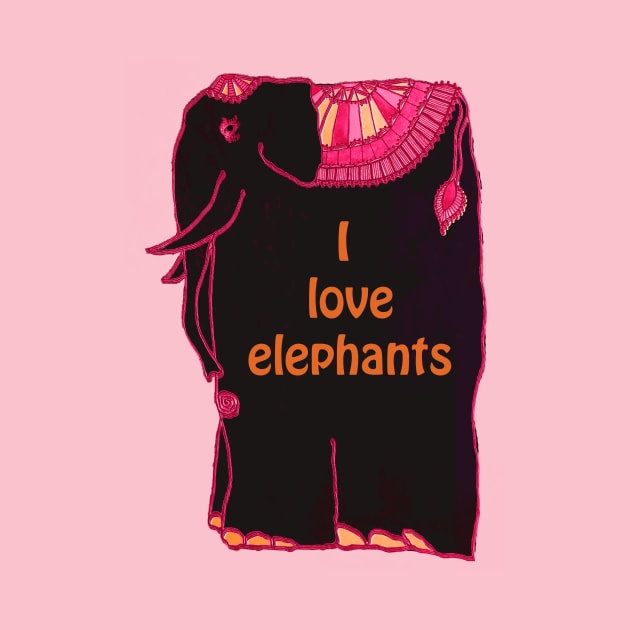 Fanciful black elephant wearing colorful blanket - for those who say I Love Elephants. by Fantasyart123